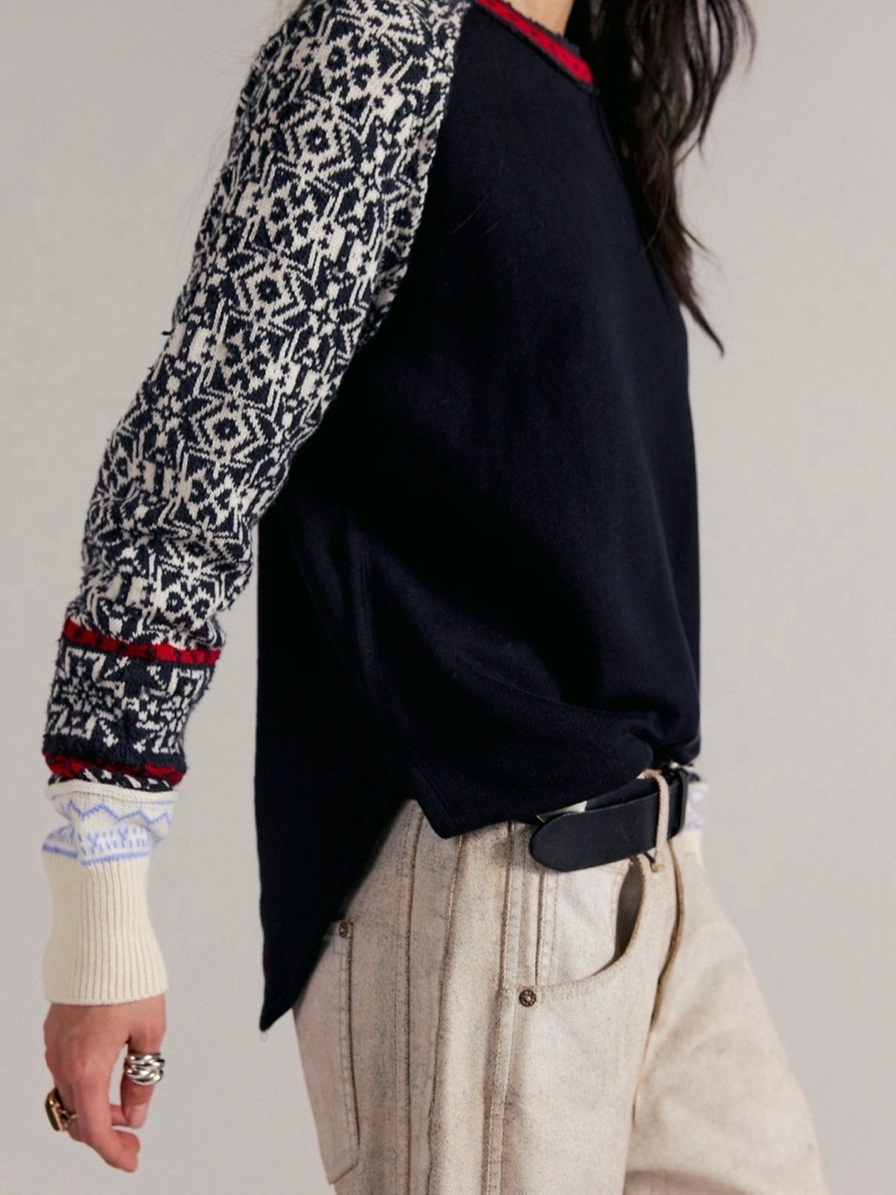 NWT We The Free Waffle knit Cuff Pullover XS / Oversized Long Sleeve Knit Top - Picture 3 of 7